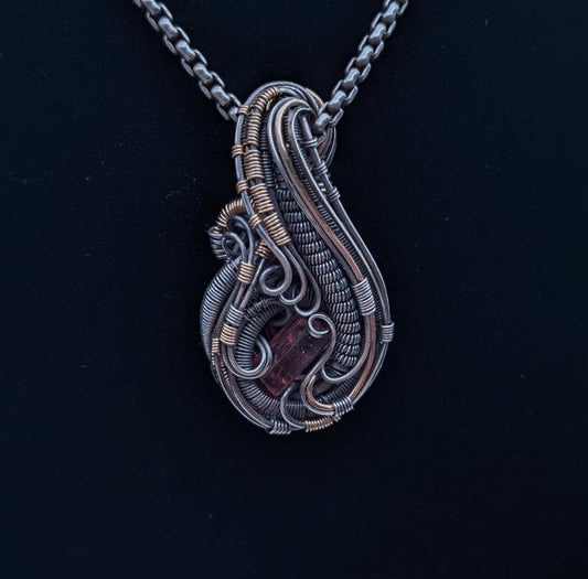 Rubellite Tourmaline Pendant in Sterling Silver, Wire Wrapped Pendant Charm