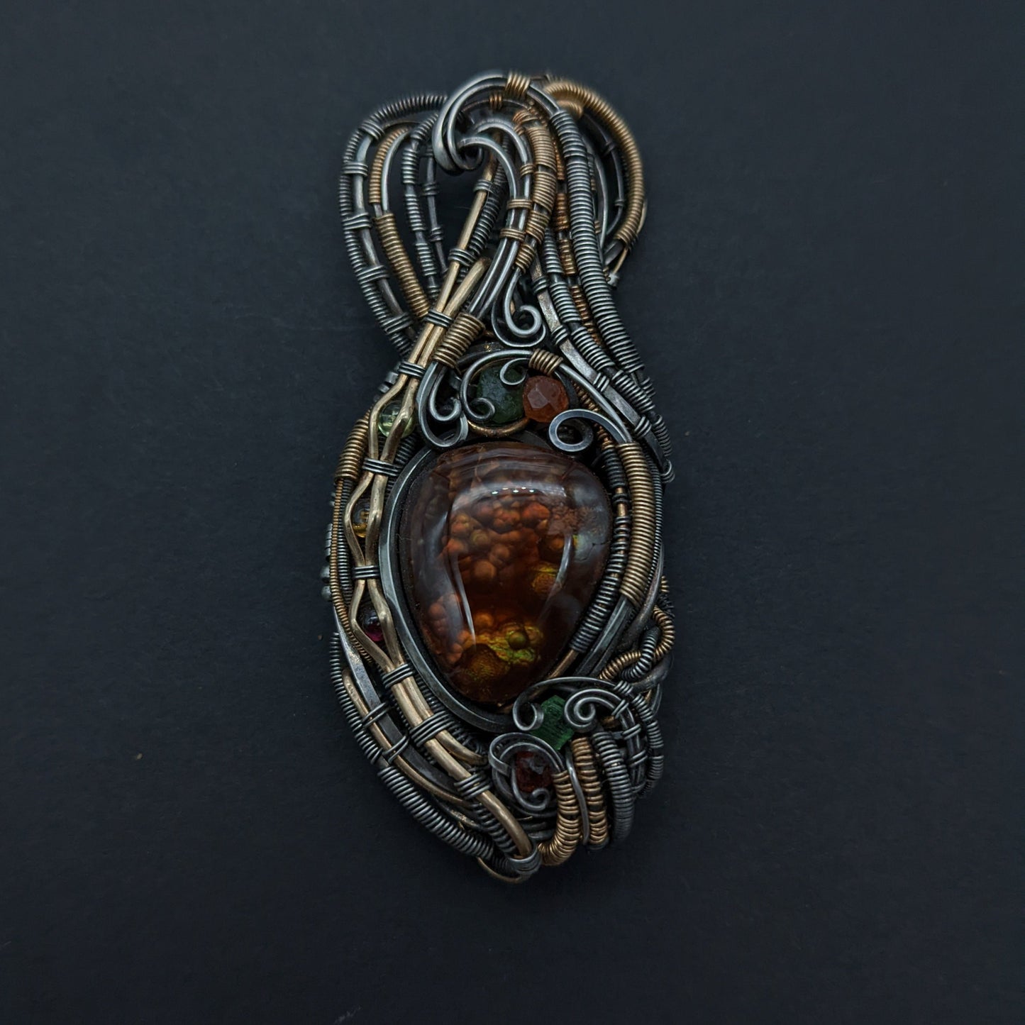 Fire Agate and Garnets 'Fuego' Pendant
