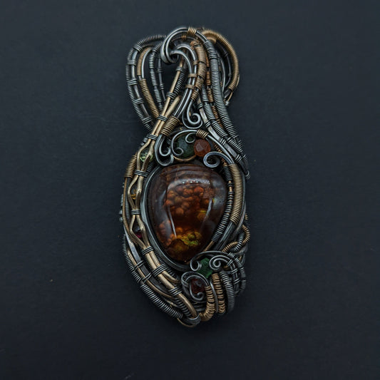 Fire Agate and Garnets 'Fuego' Pendant