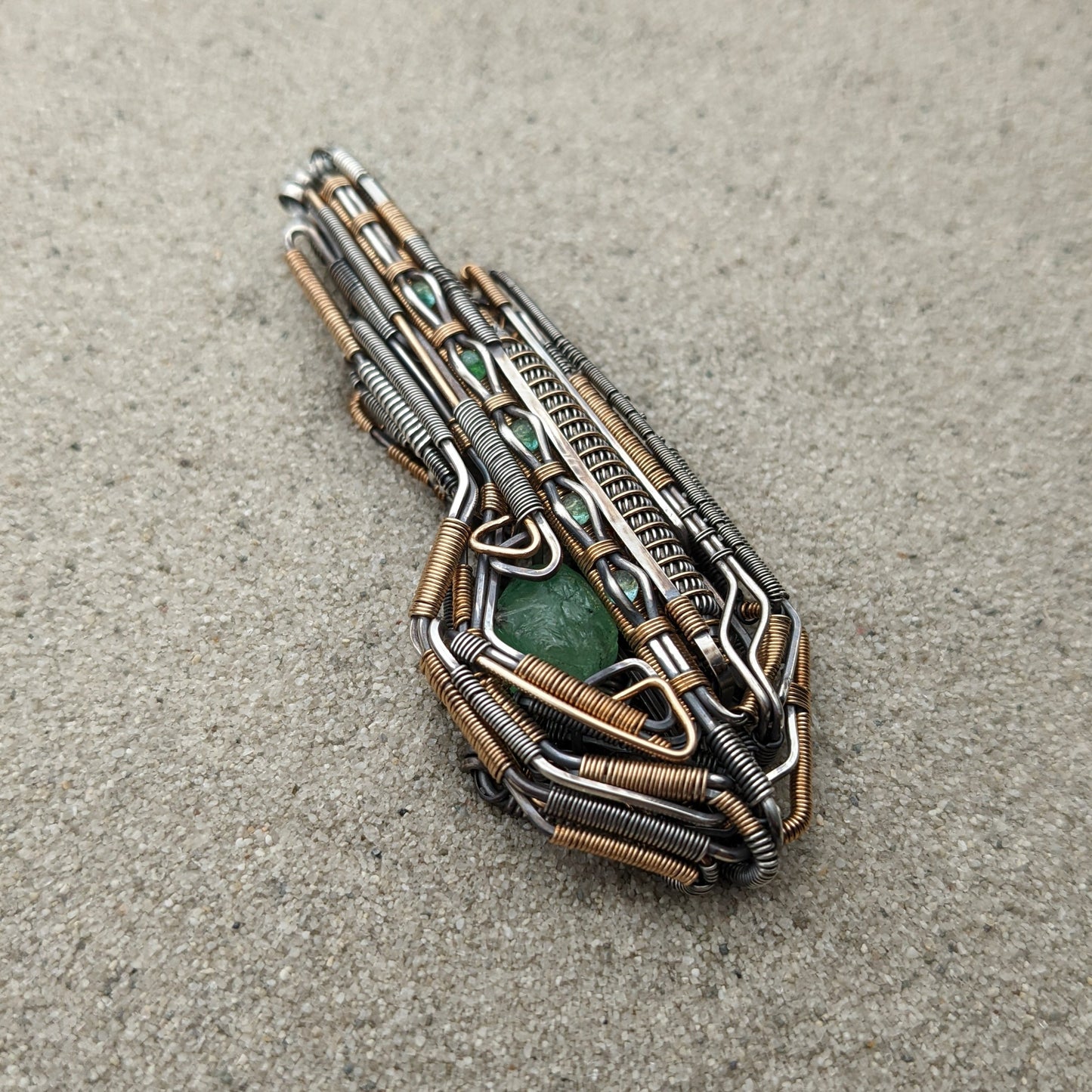 Tsavorite Garnet and Emerald 'Tek' Pendant