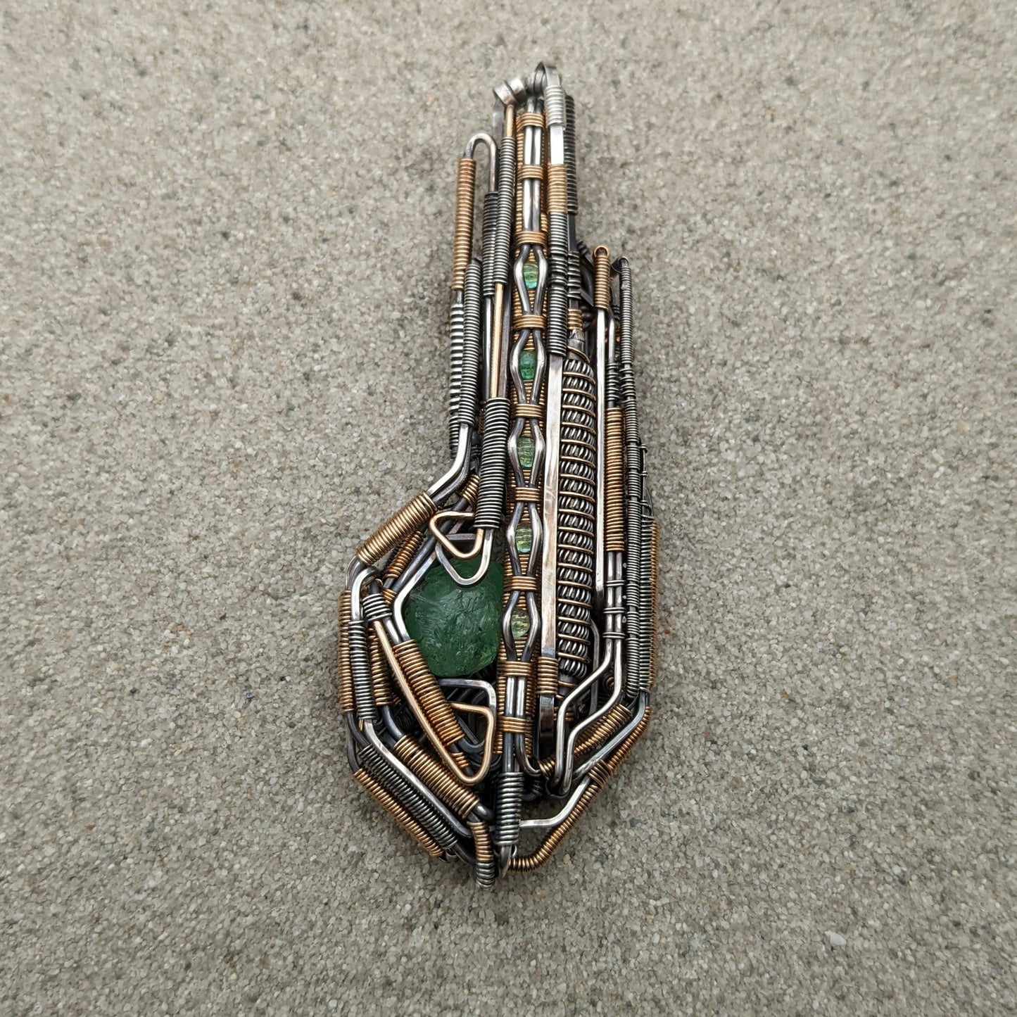 Tsavorite Garnet and Emerald 'Tek' Pendant