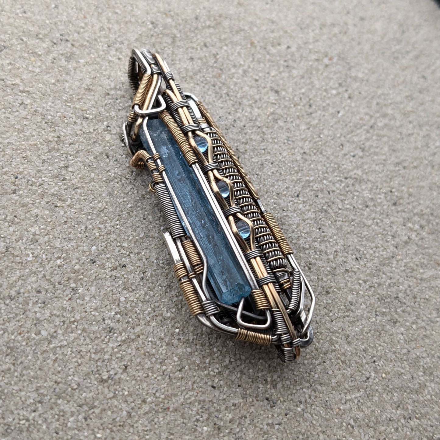 Aquamarine Deco Tech Pendant with Topaz Accents