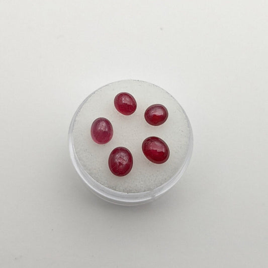 Ruby Cabochons, 5 pieces, 7.35 carats, 5-6 mm, Accent Size, Jewelry Supply, Birthstone July