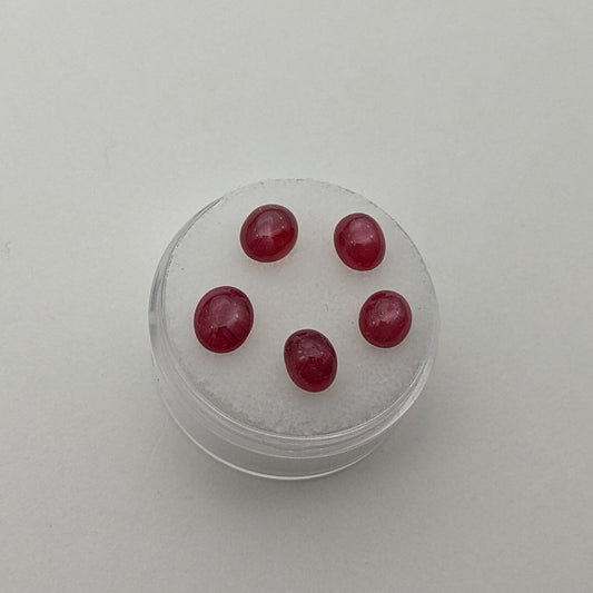 Ruby Cabochons, 5 pieces, 5-7 mm, 6.40 carats, Jewelry Supply, July Birthstone
