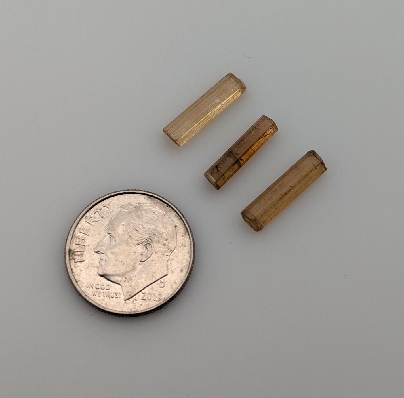 Dravite Tourmaline from Tanzania, 3 pieces 4.38 carats, 12-13 mm length