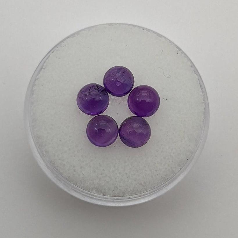 Amethyst round cabochon 5 pieces 5 mm x 5 mm 2.1 ct total weight