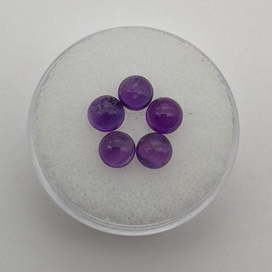 Amethyst round cabochon 5 pieces 5 mm x 5 mm 2.1 ct total weight