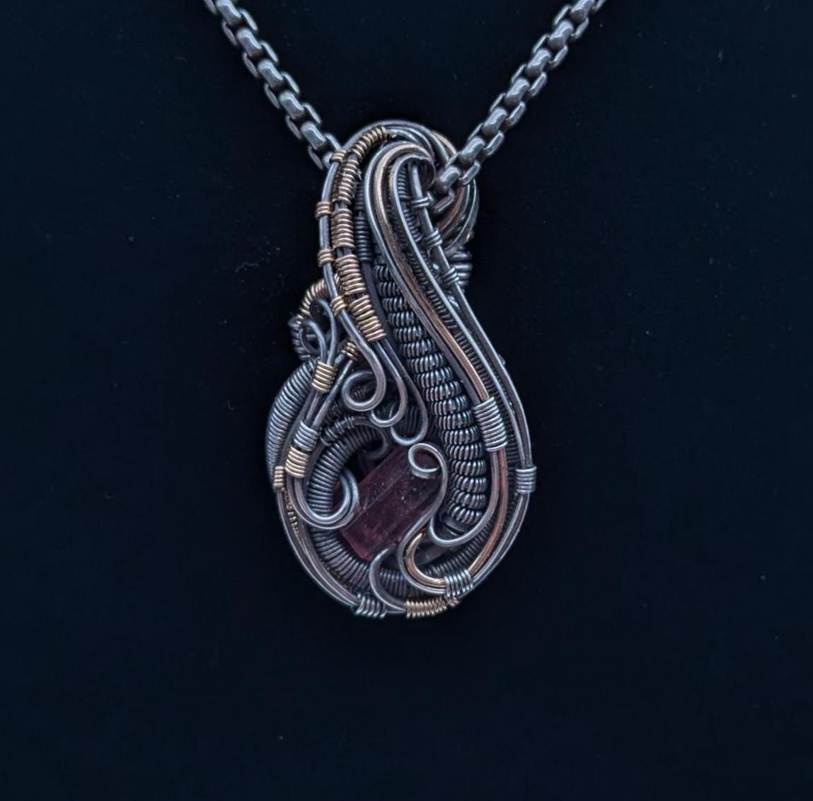 Rubellite Tourmaline Pendant in Sterling Silver, Wire Wrapped Pendant Charm