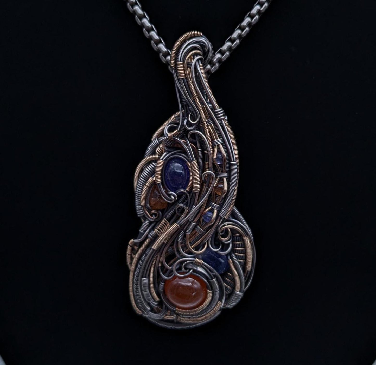 Tanzanite with Spessartine Garnet Pendant Made with Sterling Silver and Gold Fill Accents.