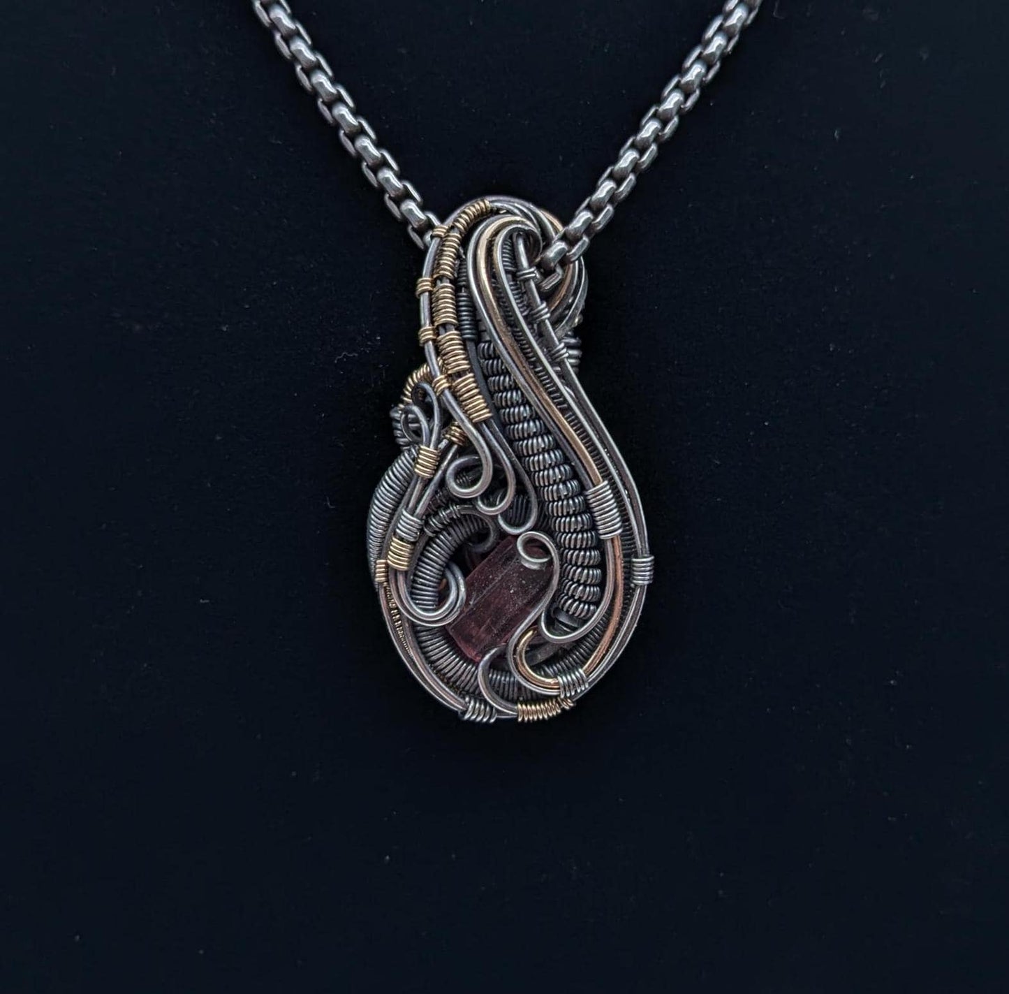 Rubellite Tourmaline Pendant in Sterling Silver, Wire Wrapped Pendant Charm