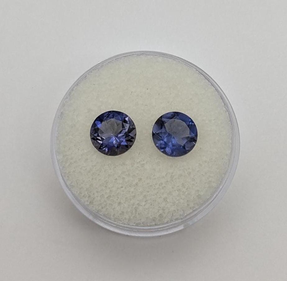 Iolite 7mm round facet pair, 2.1 carat total weight