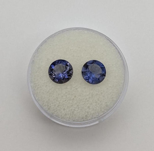 Iolite 7mm round facet pair, 2.1 carat total weight