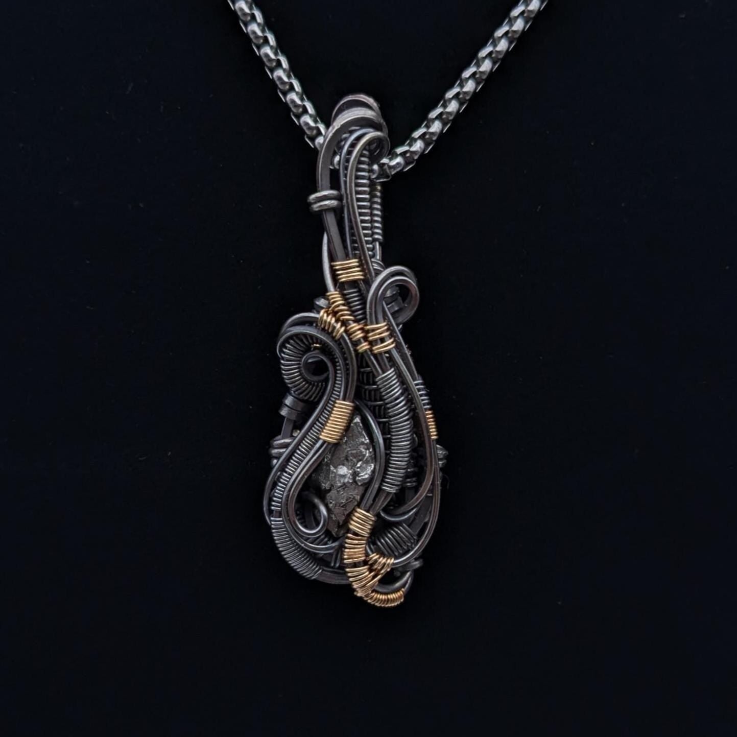 Campo del Cielo Meteorite Pendant in Sterling Silver and 14/20 Gold Fill Accents
