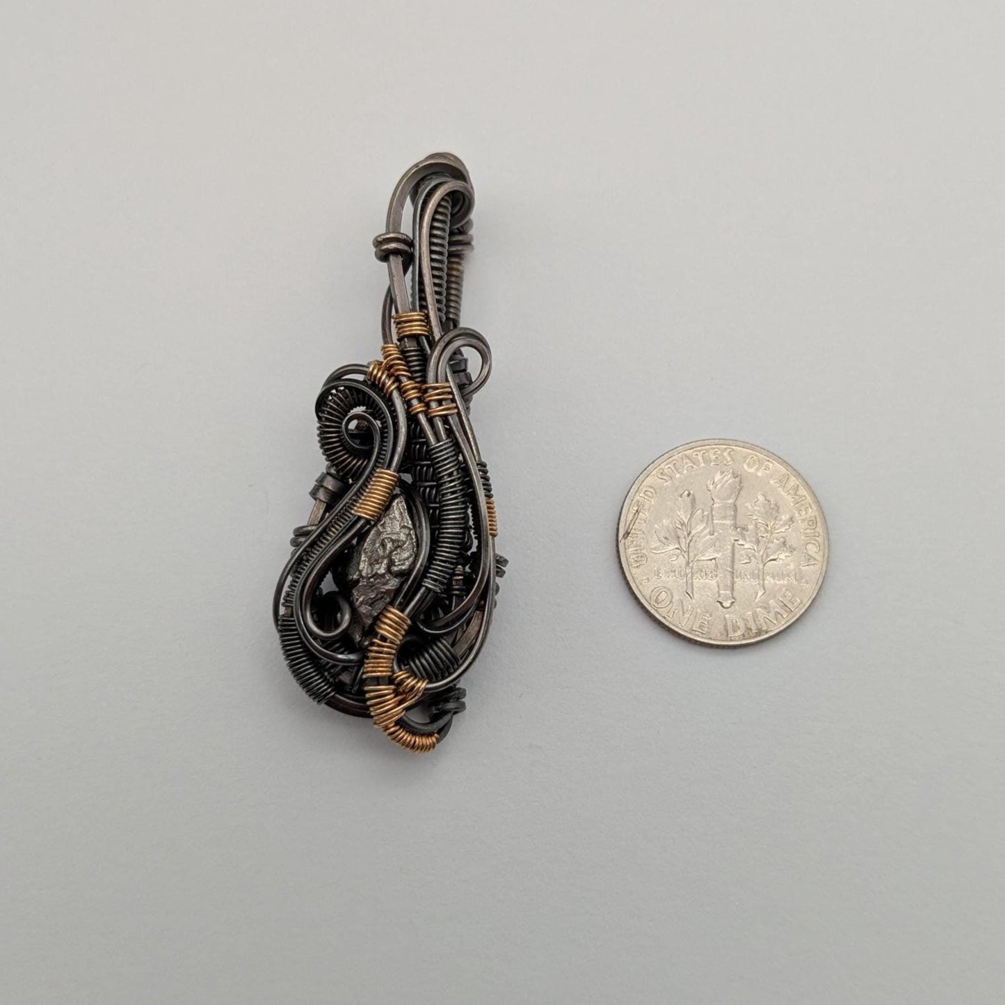 Campo del Cielo Meteorite Pendant in Sterling Silver and 14/20 Gold Fill Accents