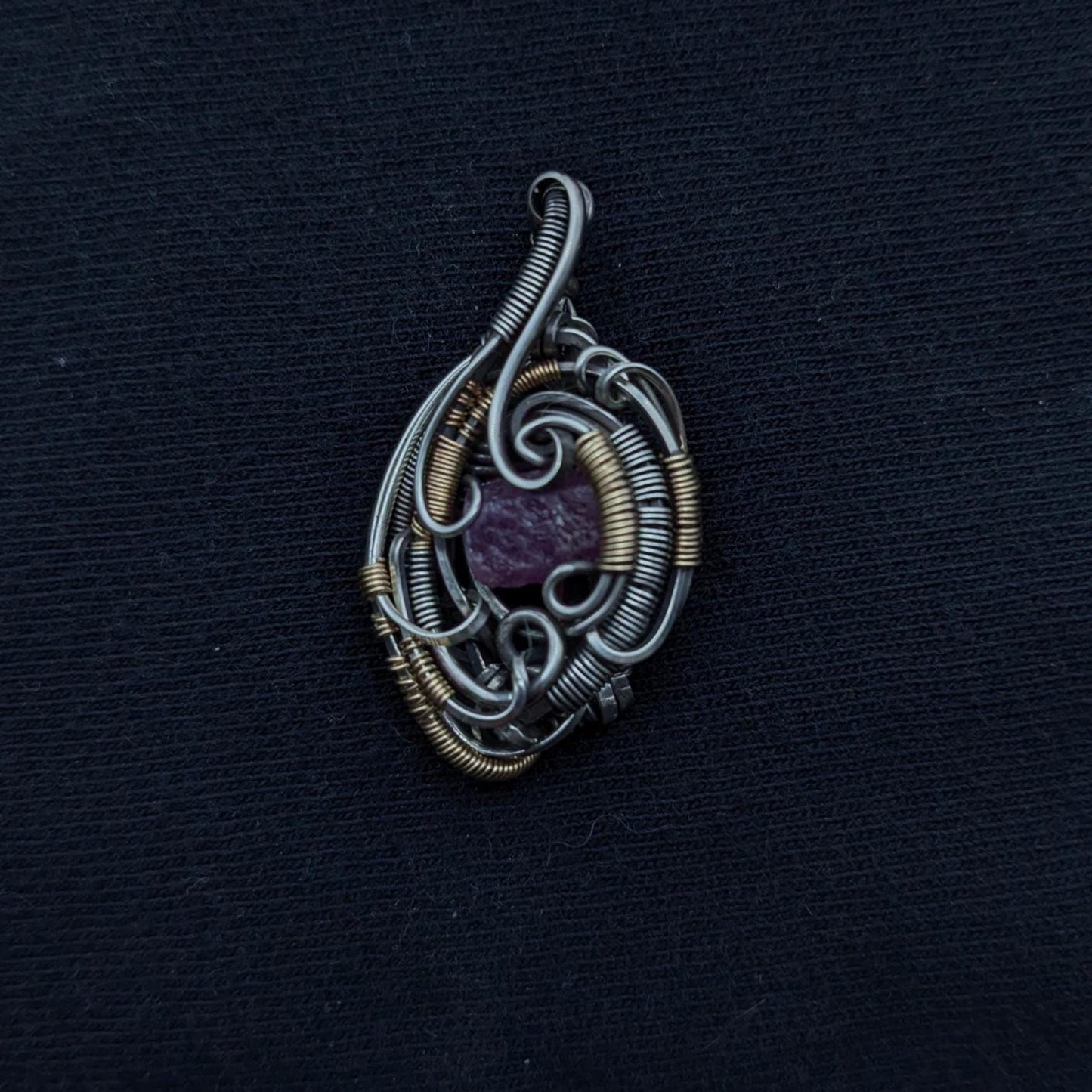 Handcrafted Ruby Crystal Mini Pendant in Sterling Silver and Gold Fill