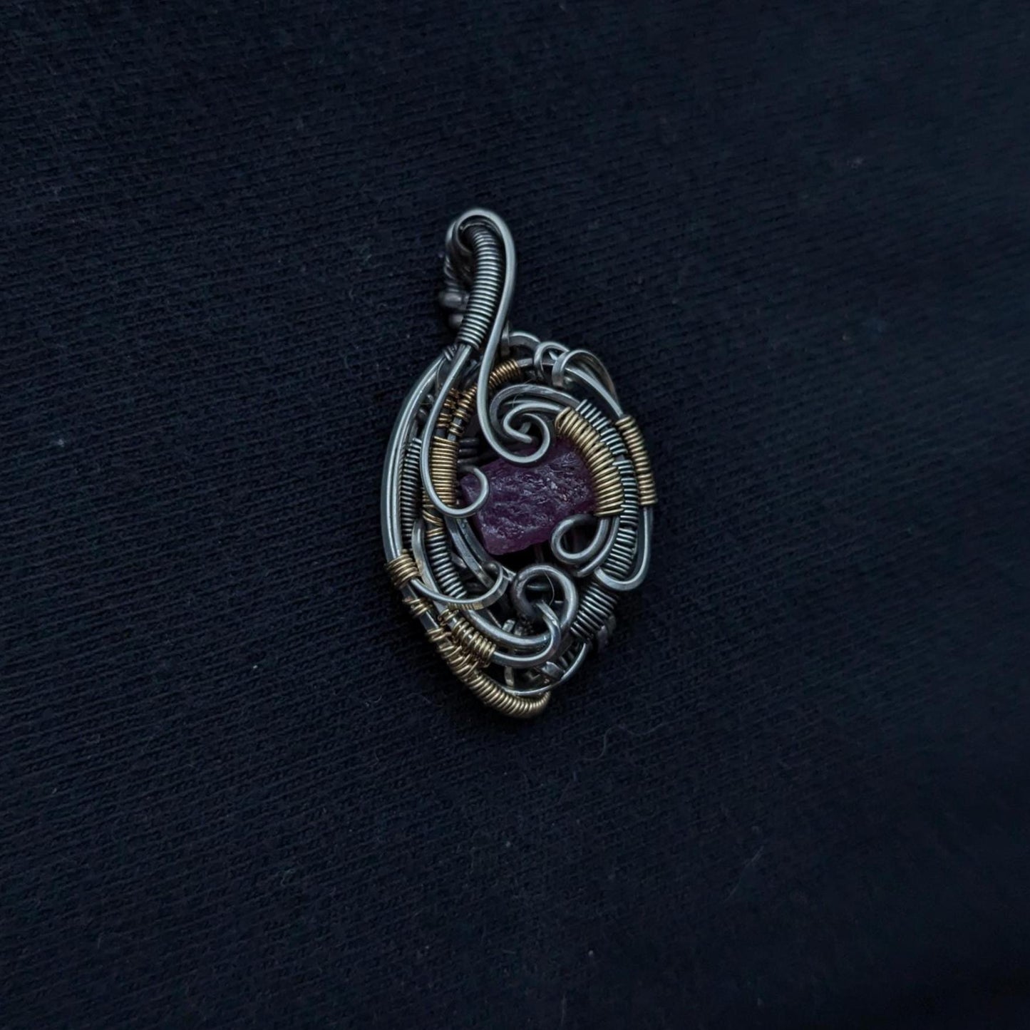 Handcrafted Ruby Crystal Mini Pendant in Sterling Silver and Gold Fill