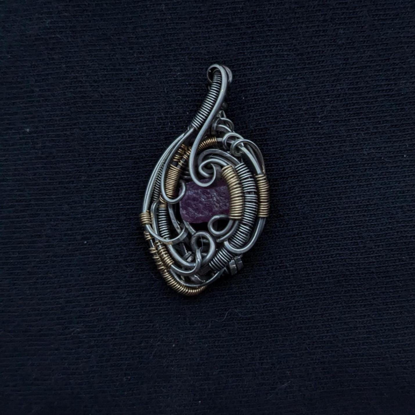 Handcrafted Ruby Crystal Mini Pendant in Sterling Silver and Gold Fill