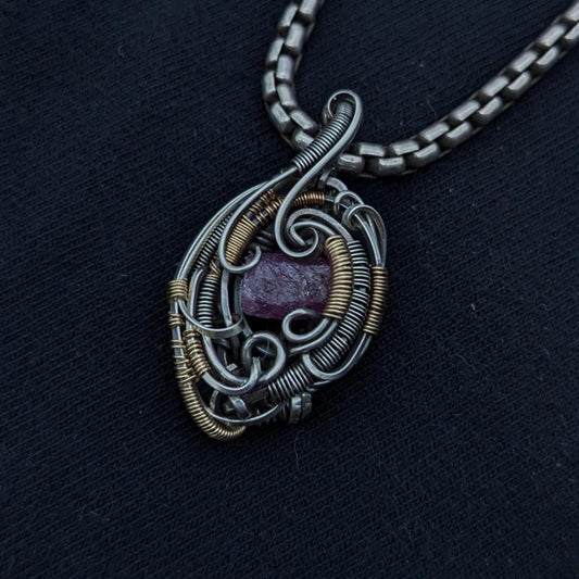 Handcrafted Ruby Crystal Mini Pendant in Sterling Silver and Gold Fill