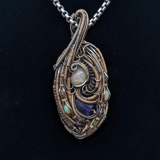 Opal and Tanzanite 'Spiral' Pendant
